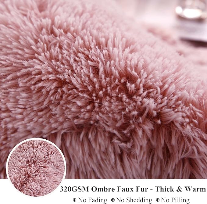 XeGe Luxury Shaggy Faux Fur Body Pillow Cover 20x54, Shed-Free Fluffy Long Pillowcase Hidden Zipper, Soft Plush Pillow Sham for Side Sleepers & Pregnancy Support, Aesthetic Room Decor (Pink Ombre)