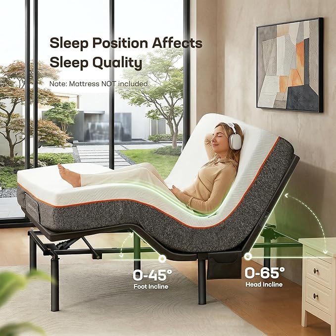 Marsail MS01-1 Queen Adjustable Bed Frame with Massage + 8-inch Gel Memory Foam Mattress, Adjustable Bed Base with Under-Bed Nightlight, Wireless Control Massage Adjustable Bed, Queen