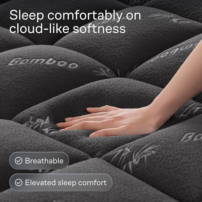 Niagara Sleep Solution Ultra Soft Full Size Mattress Topper - Rayon Derived from Bamboo Pillow Top Mattress Pad for Back Pain Relief - Naturally Cooling for Hot Sleepers, Dark Gray