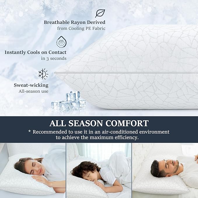 COZSINOOR Bed Pillows Queen Size - Breathable Premium Down Alternative Pillows Set of 2 for Side, Back, and Stomach Sleepers Cooling Hotel Quality Fluffy Soft Microfiber Fill Skin-Friendly