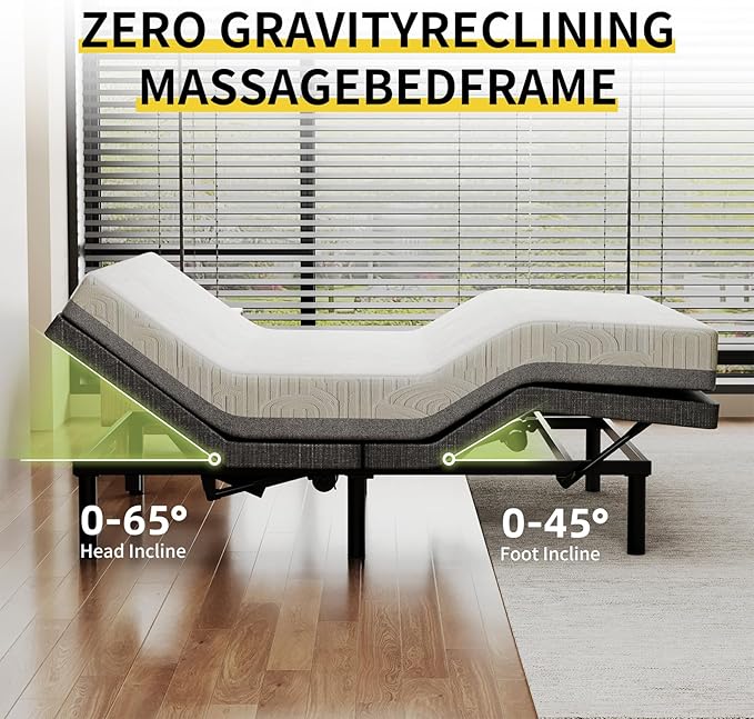 MULIN Full Size Smart Massage Bed Base, Electric Adjustable Frame with 6-Vibration Modes, Head & Foot Incline, 2 USB Ports, Flashlight, Storage Shelf & Remote