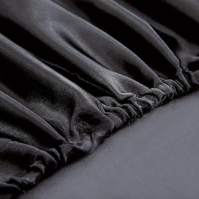 Homiest 4pcs Satin Sheets Set Luxury Silky Satin Bedding Set with Deep Pocket, 1 Fitted Sheet + 1 Flat Sheet + 2 Pillowcases (King Size, Black)