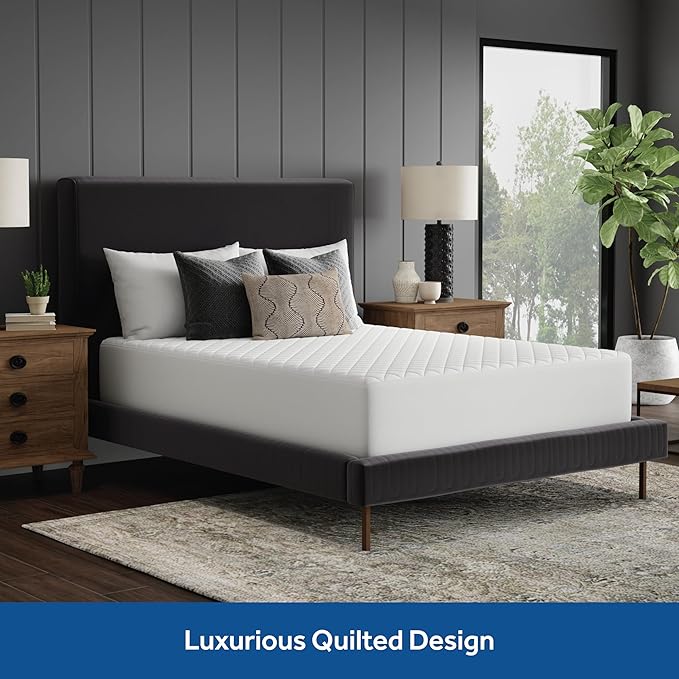 Sealy Luxury 100% Cotton Soft Top Layer, High Loft Comfort EternaLoft Fiberfill, Durable Stretch Corners Mattresses 18 Inches Deep Machine Washable Fitted Mattress Pad, Full Size, White