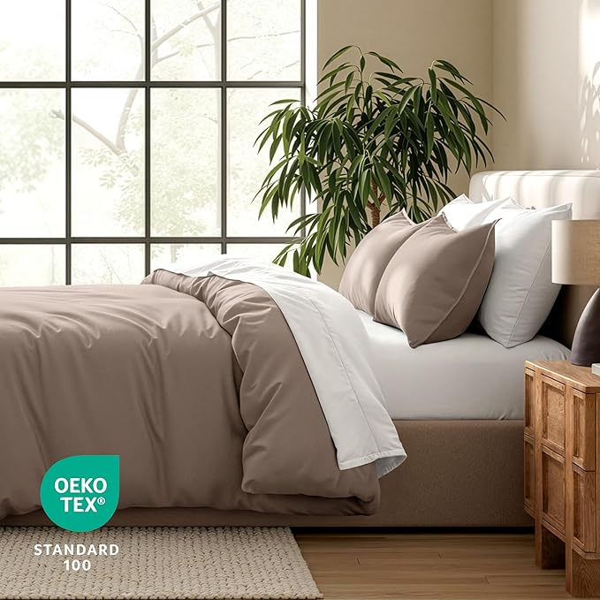 Bare Home Bedding Duvet Cover Queen Size - Premium 1800 Super Soft Collection - Lightweight, Cooling Duvet Cover - Soft Breathable Bedding (Queen, Taupe)