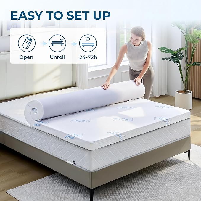 BDEUS 2 Inch Full Memory Foam Mattress Topper with Collagen-Rich Cover, Soft Double Bed Mattress Pad for Skin-Hydrating & Back Pain Relief, CertiPUR-US Certified