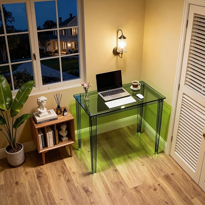 Acrylic Desk, Clear Modern Writing Table for Home Office (Green, Small)