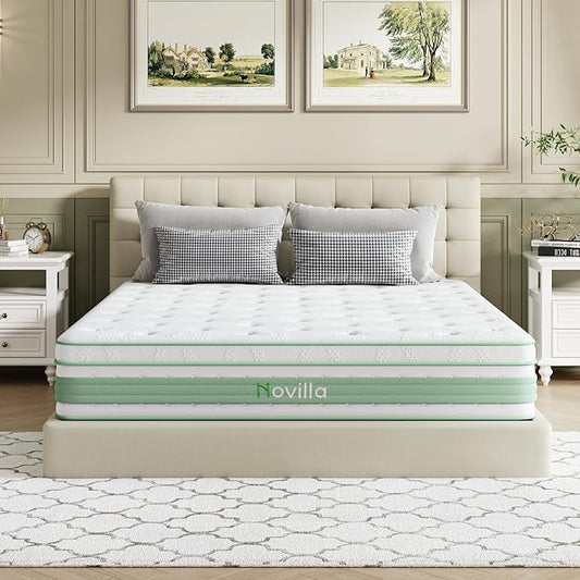 Novilla Queen Mattress, 14 Inch Queen Size Hybrid Mattress in a Box, Gel Memory Foam & Individual Pocket Springs, Motion Isolation, Cool Sleep & Pressure Relief, Medium Firm, CertiPUR-US