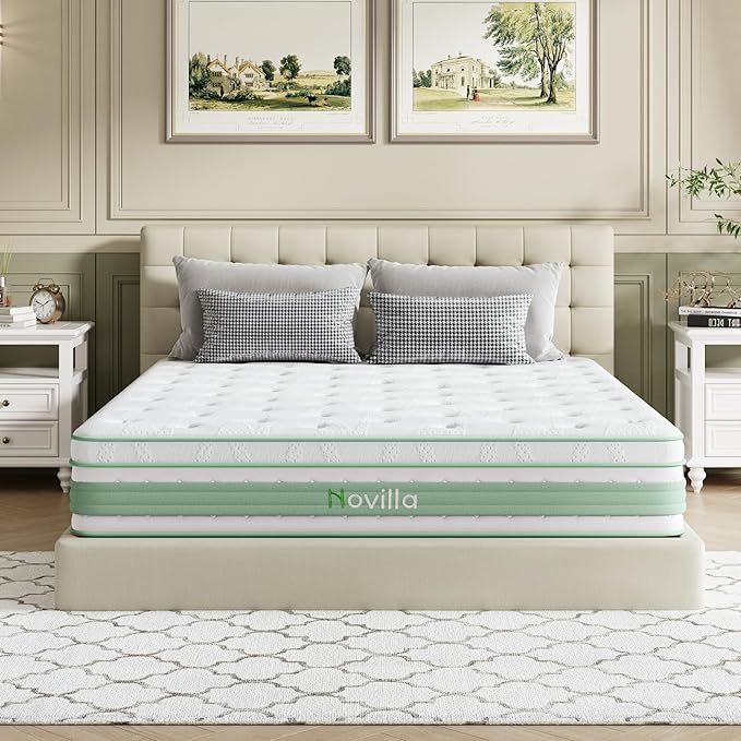 Novilla King Size Mattress, 14 Inch King Hybrid Mattress in a Box, Gel Memory Foam & Individual Pocket Springs, Motion Isolation, Cool Sleep & Pressure Relief, Medium Firm, CertiPUR-US