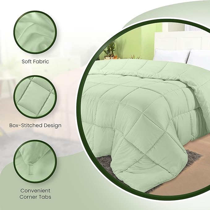 Utopia Bedding Comforters Twin Size, All Season Duvet Insert, Down Alternative Box Stitched Bed Comforter with Corner Tabs, Machine Washable (Sage Green)
