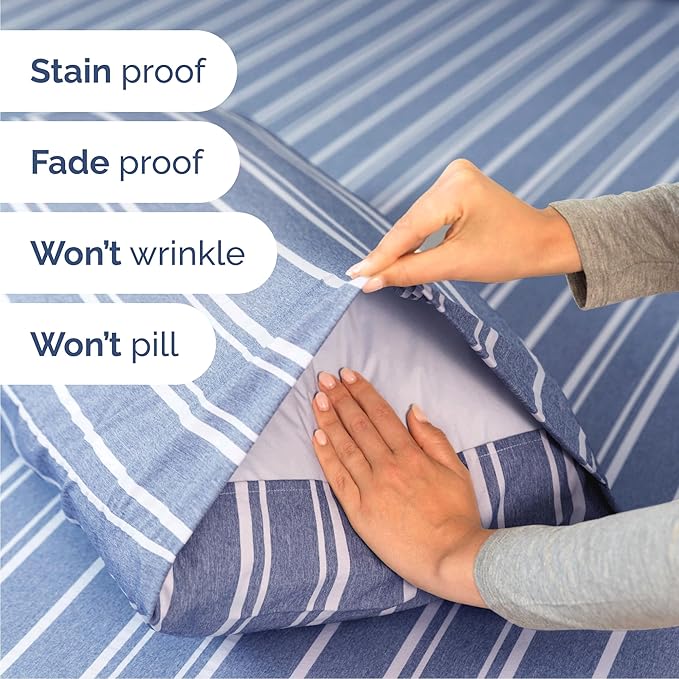 Cal King Size 4 Piece Sheet Set - Comfy Breathable & Cooling Sheets - Hotel Luxury Bed Sheets for Women & Men - Deep Pockets, Easy-Fit, Soft & Wrinkle Free Sheets - Blue Stripes Oeko-Tex Bed Sheet Set
