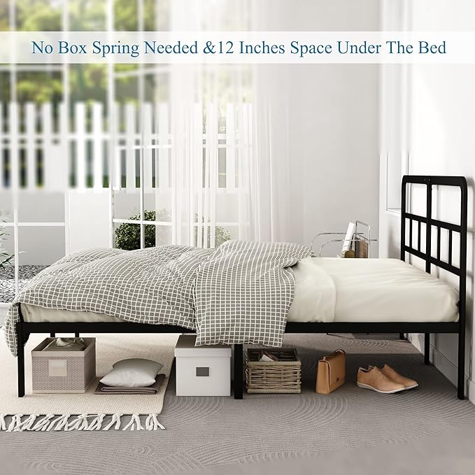 DiaOutro 14 Inch Full Size Bed Frame with Headboard No Box Spring Needed, Heavy Duty Metal Platform with Steel Slat, Mattress Foundation, Easy Assembly, Noise Free, Black