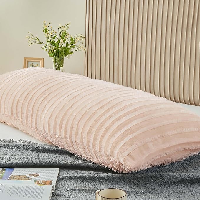 BEDELITE Body Pillow Cover with Zipper Closure, Decorative Boho Fleece Pillowcase 20 x 54 Inches, Luxury Fluffy Plush Long Body Pillow Pillowcase for All Seasons(Coral-Boho)