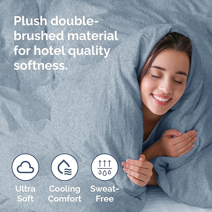 Duvet Cover King Size Set - Extra Soft King Duvet Cover 104" x 90" with 2 Pillow Shams - Hotel Luxury, Easy Care & Fade Free with Zipper Closures and Ties - Comfy, Cozy & Breathable (Heathered Blue)