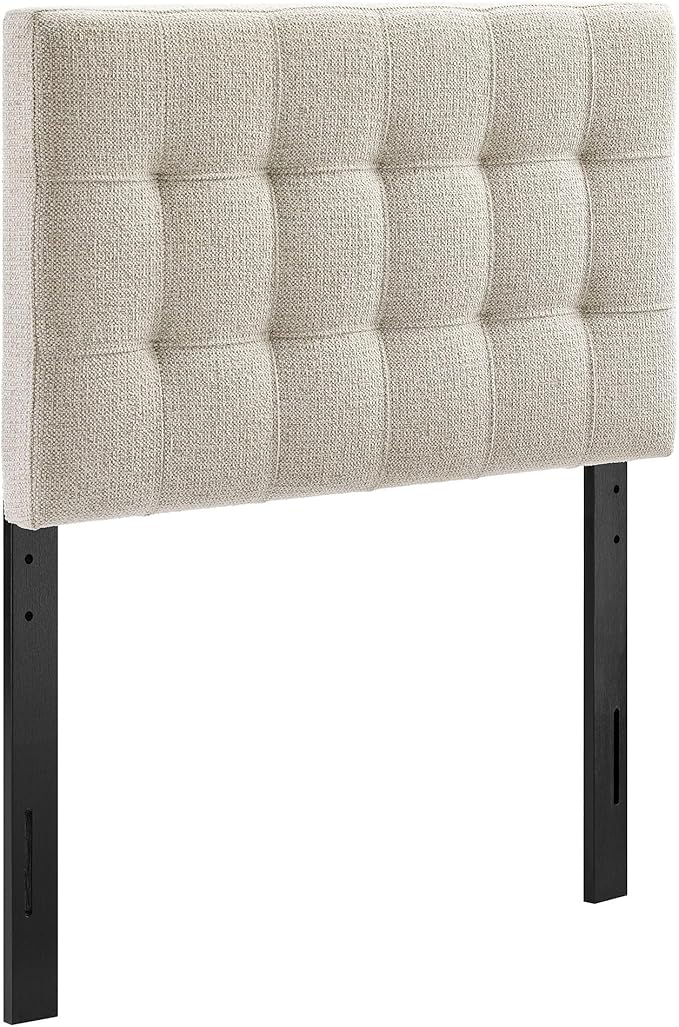 Modway Lily Twin Size Headboard with Biscuit Tufting in Dove - Fabric Upholstery with Padded Design and 5 Height-Adjustable Mounts