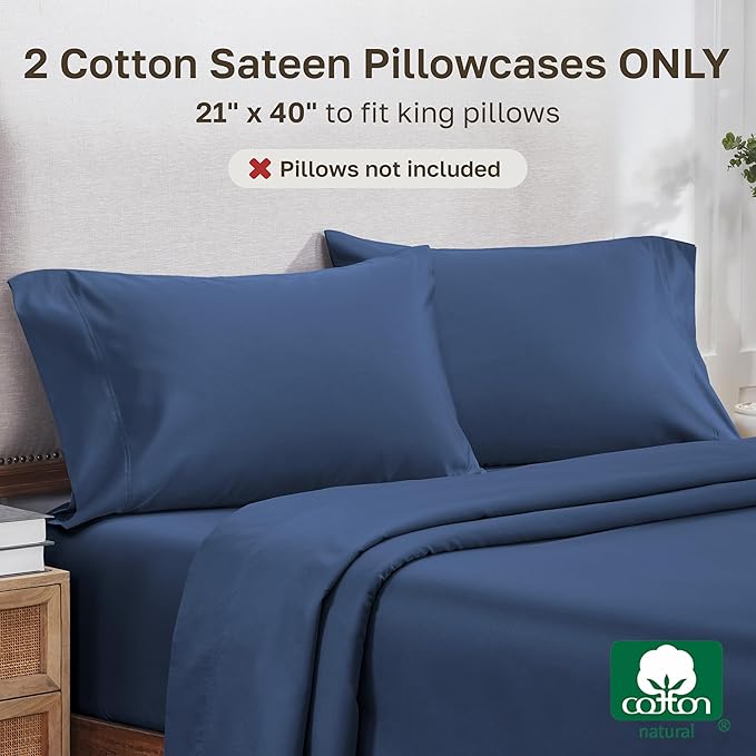 California Design Den King Size Pillow Cases Set of 2 - Luxuriously Soft and Thick 800 Thread Count, Smooth Sateen, Natural 100% Cotton King Pillow Cases, Durable - Classic Blue