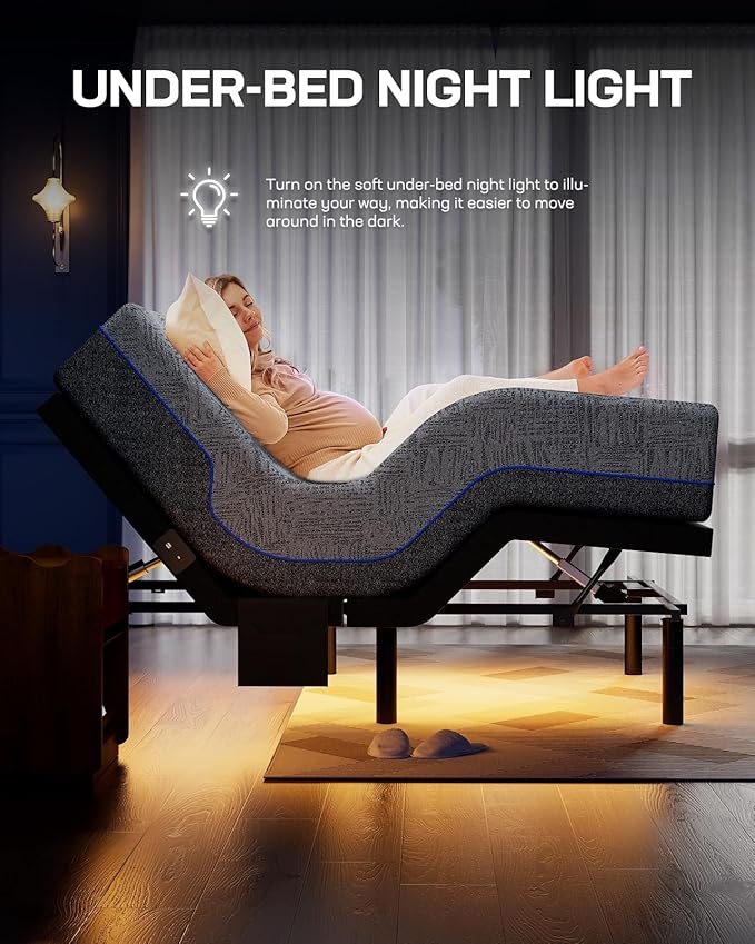 Marsail NS1 Full Adjustable Bed Base with Massage - Smart Dual-Motor Frame, Wireless Remote, Zero Gravity,Anti-Snore Modes, Under-Bed Lighting, and 4 USB Ports