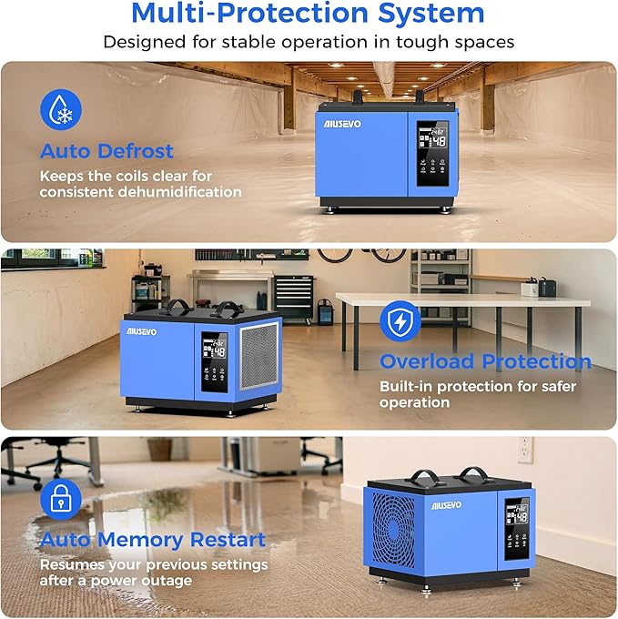 75 Pints Crawl Space Dehumidifier with Pump and Drain Hose, Commercial Dehumidifier for Basement up to 5,200 Sq. Ft for Water Damage, Attic, Garage, Industrial, Auto Defrost, Humidity Control