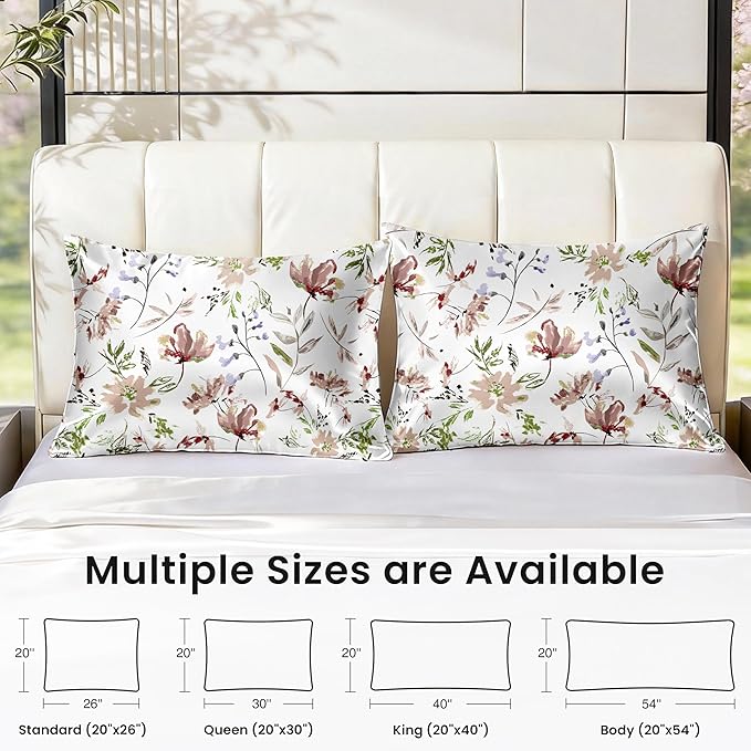 EXQ Home Satin Pillowcase for Hair and Skin Queen - Printed Blush Vine Silk Pillow Cases 2 Pack 20x30 inches - Satin Pillow Cases Set of 2 with Envelope Closure, Gifts for Women Men