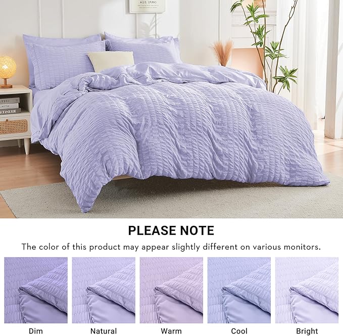 HYMOKEGE Light Purple Twin XL Comforter Set Seersucker 5 Pieces, All Season Luxury Bed in a Bag for Bedroom, Bedding Set with Comforter, Sheets, Pillowcase & Sham