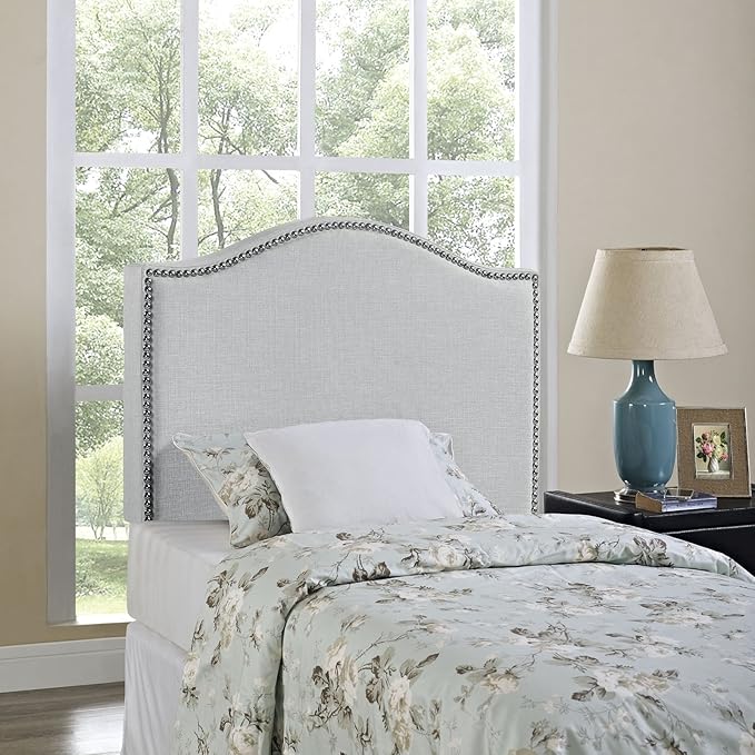 Modway Curl Linen Fabric Upholstered Twin Headboard with Nailhead Trim and Curved Shape in Gray,MOD-5209-GRY,Sky Gray