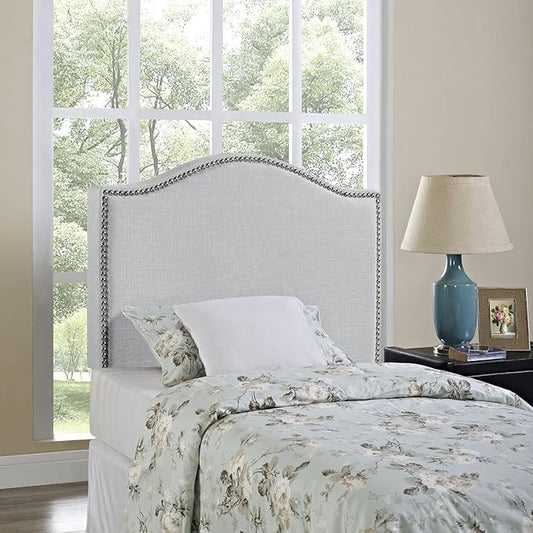 Modway Curl Linen Fabric Upholstered Twin Headboard with Nailhead Trim and Curved Shape in Gray,MOD-5209-GRY,Sky Gray