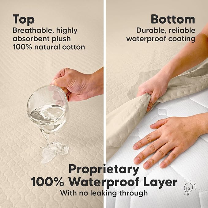 2-Pack Waterproof Crib Mattress Protector Cover Fitted - Quiet Baby Crib Mattress Pad Sheets, 52" x 28" Soft Quilted Cotton Baby Sheet, Machine Washable, Easy Fit, Durable (Oat/Mavy)