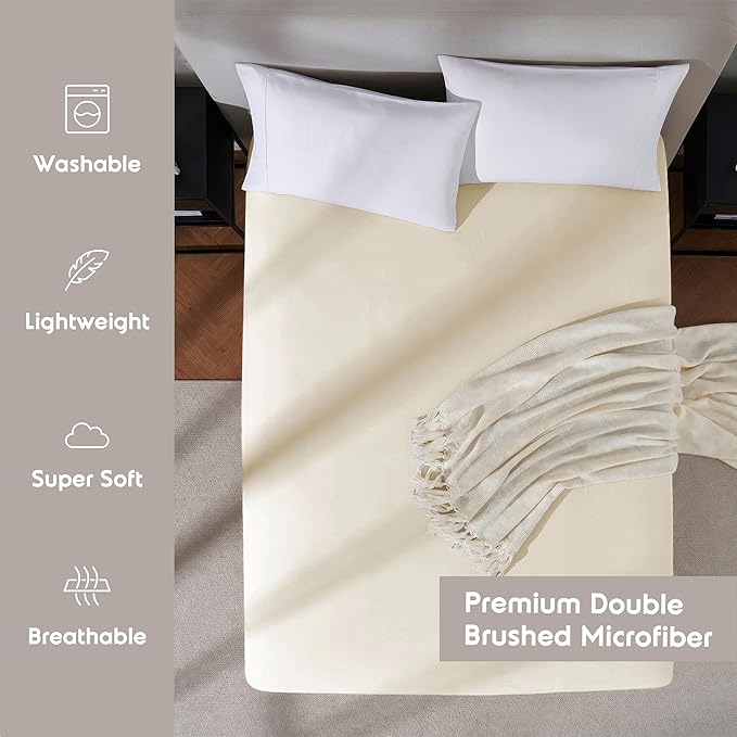 Nestl 4 Pack Beige Cream Fitted Sheet Extra Deep Pocket, Hotel Luxury QueenFitted Sheet Only Easily Fits 18 to 24 Inch Mattress, Super Soft, Wrinkle-Free and Breathable with Corner Straps