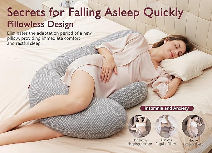 Momcozy Pregnancy Pillow,Original F Shaped Maternity Pillow for Pregnant Women with Adjustable Wedge Pillow, Full Body Support Pregnancy Pillows for Side Sleeping with Velvet Cover, Light Grey