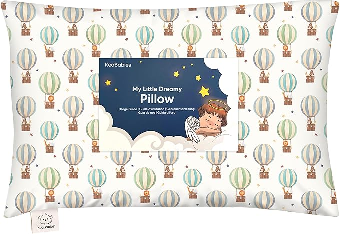 Toddler Pillow with Pillowcase - 13x18 My Little Dreamy Kids Travel Bed Pillows for Sleeping, Organic Cotton Small Pillowcase, Soft & Breathable, Machine Washable, Toddlers 2-5 (Hot Air Balloon)