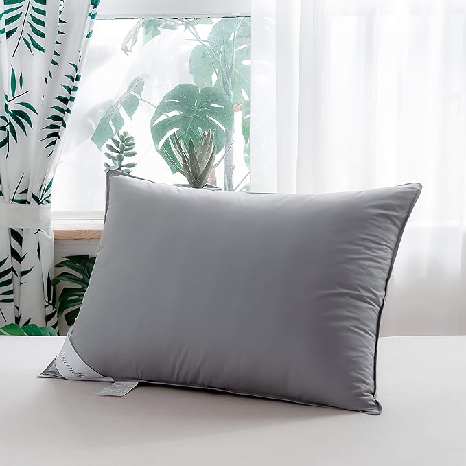 Goose Down & Feather Pillows Soft Insert for Side and Back Sleepers Grey Color,100% Soft Cotton Standard 20x26in