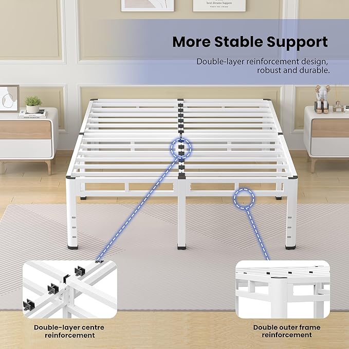NKZ 24 Inch Queen Size Bed Frame, Metal Bed Frame & Box Spring 2 in 1 Platform with Round Corner Legs, 4000Lbs Heavy Duty Metal Frame, Mattress Slide Stopper, Headboard Hole, Noise-Free, Easy Assembly