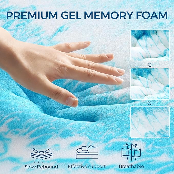 Premium Dual Layer 4 Inch Memory Foam Mattress Topper, 2 Inch Gel Memory Foam and 2 Inch Pillow Top Mattress Pad Cover for Back Pain, Extra Thick Comfort Support（California King 72"x84"）