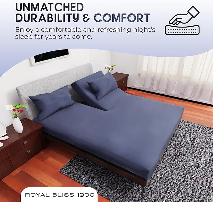 Top Split King Sheets Sets for Adjustable Bed, 4 Pcs Double Brushed Deep Pockets Microfiber Sheets, 34 Inch Split Top Fitted Sheet, 1 King Flat Sheet and 2 Pillowcase Navy Blue