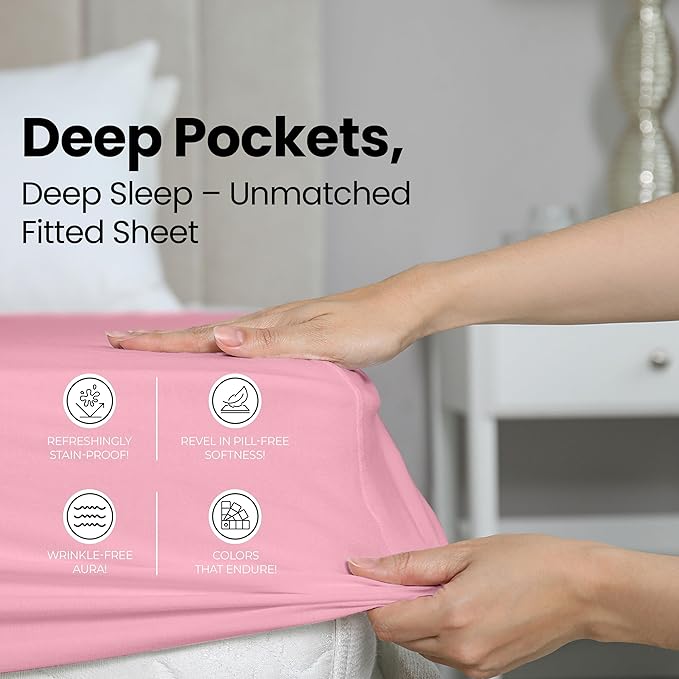 Utopia Bedding Queen Fitted Sheet - Bottom Sheet - Deep Pocket - Soft Microfiber - Shrinkage and Fade Resistant - Easy Care -1 Fitted Sheet Only (Pink)