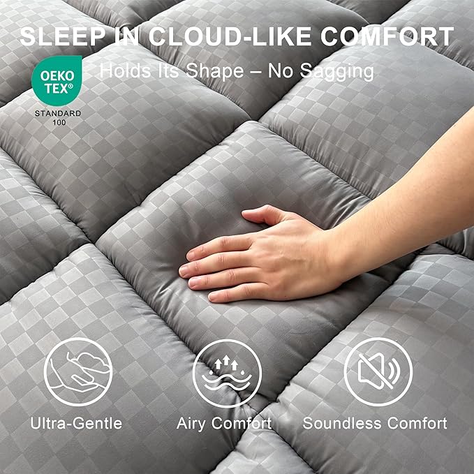 2~3In Extra Thick Mattress Topper Cooling Pillow Top Airflow Design for Hot Sleepers, Soft Comfort & Supportive, Pressure-Relieving Pad for Back & Side Sleepers, Easy Setup & Wash, Full 54”*75”