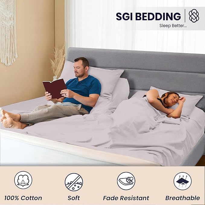 SGI bedding 28 Inch Top Split King Flex Head Sheet Set for Sleep Number Beds -1000 Thread Count Egyptian Cotton Silver Solid fits 15 inch Deep Mattress 1 Fitted Sheet 1 Flat Top Sheet 2 Pillowcase