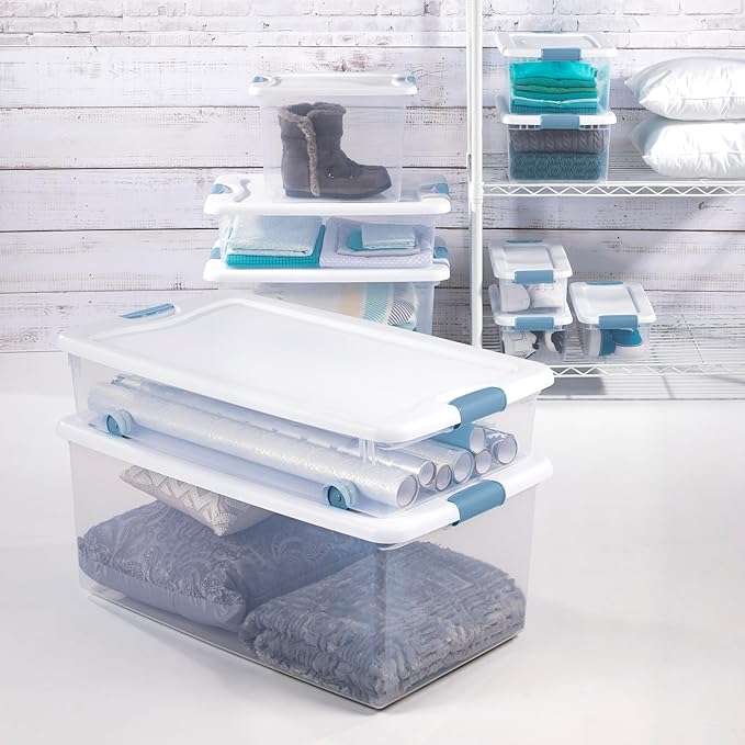 Sterilite 8-Pack Latching Box, Under Bed Storage Bins with Lids, Clear Plastic, 106 Quart - Heavy-Duty Organizing Containers for Closet, Bathroom, and Office