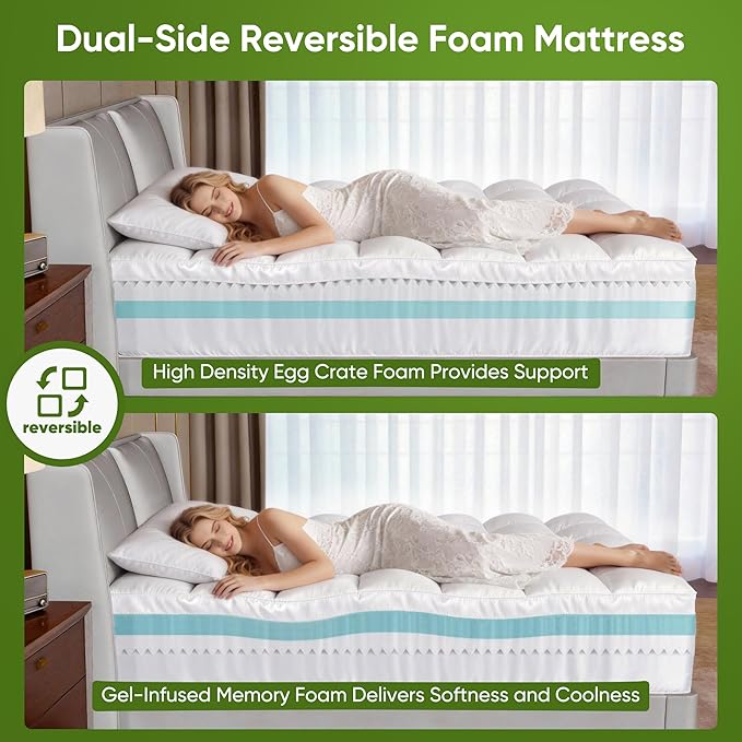5 Inch Twin XL Mattress Topper,Memory Foam Mattress Toppers-2.5" Cooling Gel Foam Mattress Pad+2.5" 1500GSM Thick Bamboo Pillow Top with 2X Soft and Supportive for Back Pain Relief,80 * 39 * 5in