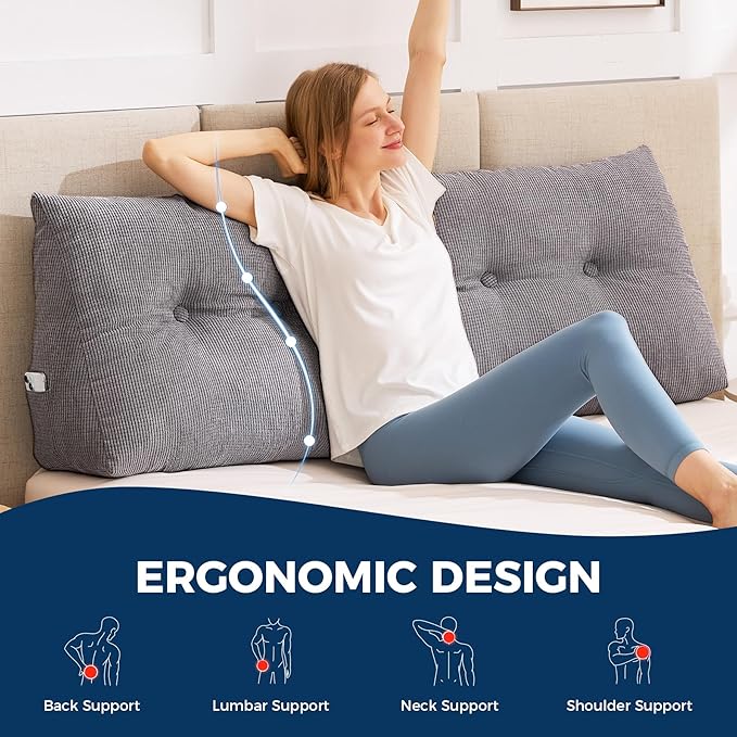IASEAHK Headboard Pillow King, Triangle Pillows for Headboard, Head Board Backrest Wedge Pillow for Reading Sitting Working, Daybed Pillows with Removable Cover for Bed Dorm Sofa, Dark Grey
