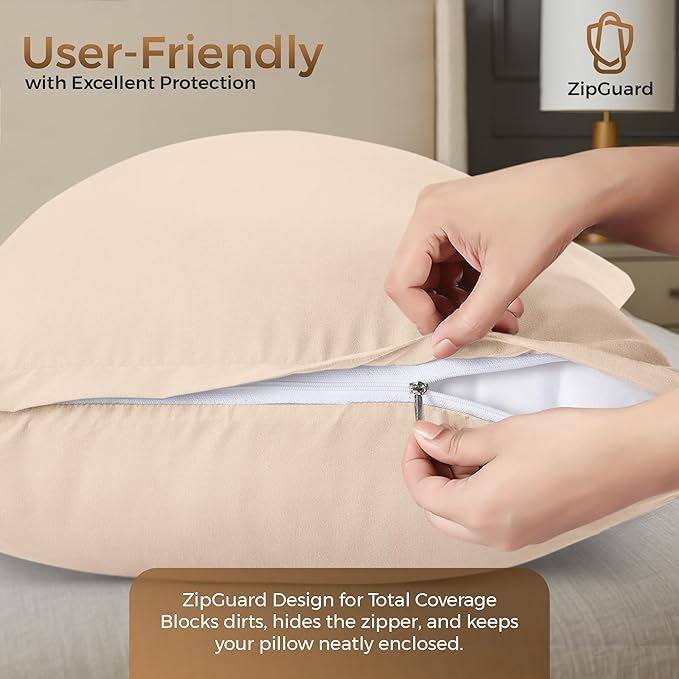 Utopia Bedding 4 Pack Pillow Protectors with Zipper Queen Size, Soft Brushed Microfiber Fabric Pillow Cases, Shrinkage and Fade Resistant Pillow Covers (Beige)