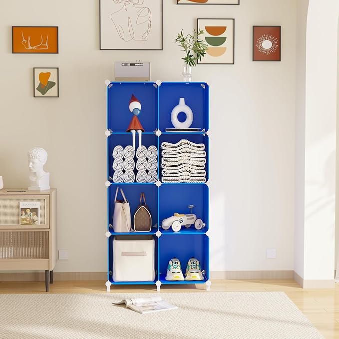 AWTATOS Cube Storage Organizer, 8 Cube Closet Organizers and Storage Shelves, DIY Stackable Bookshelf for Bedroom, Home, Admiral Blue