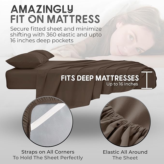 Split California King Sheets Sets - 5 Pcs Set - Split California King Sheets Sets for Adjustable Bed Cal King Split Sheets for Adjustable Bed Split California King Sheets (Chocolate)