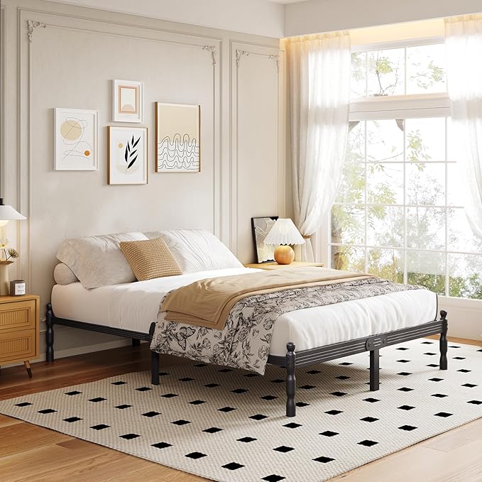 ZIYOO 12 Inch Full Size Metal Platform Bed Frame - 1000LBS Heavy Duty, Anti-Slip, Noise-Free No Box Spring Needed, Vintage Steel Frame for Bedroom (Vintage Black)
