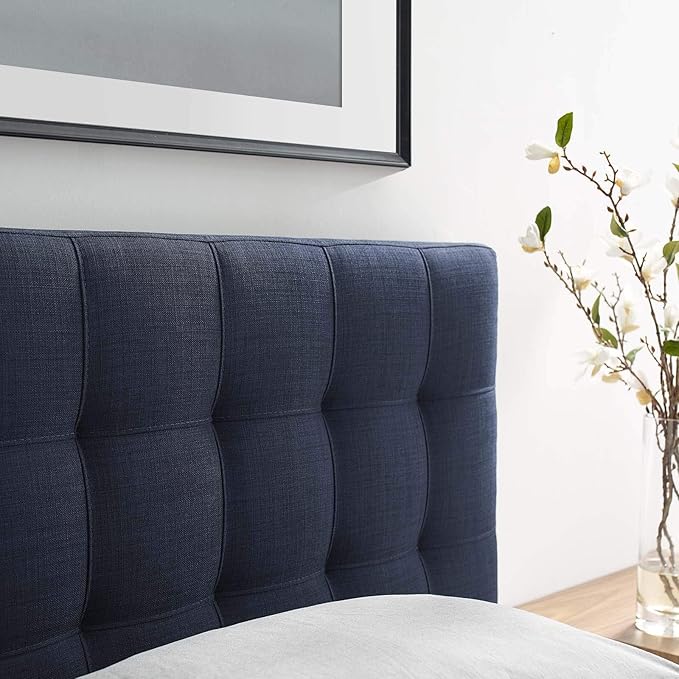 Modway Lily Tufted Linen Fabric Upholstered Twin Headboard in Navy