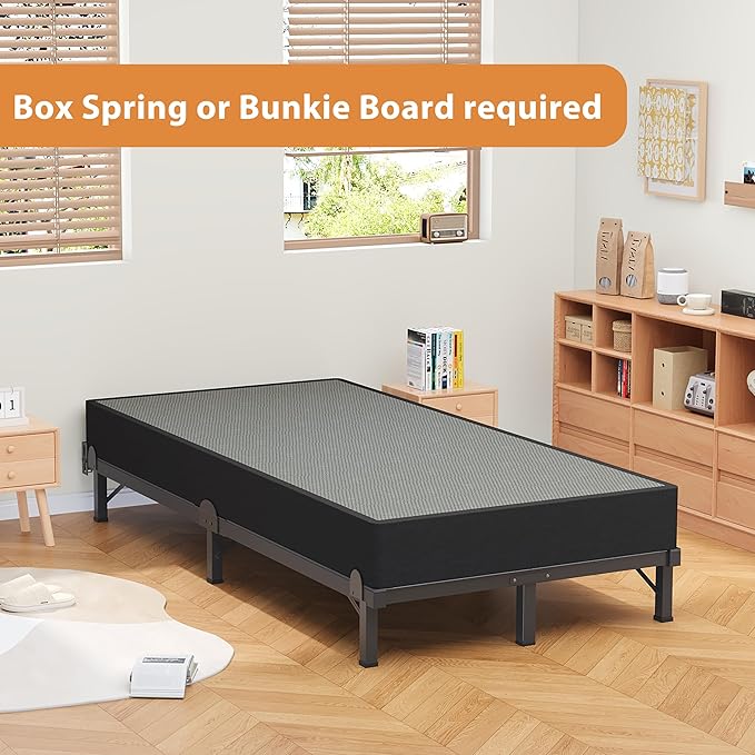 MAF Metal Bed Frame Twin 8 Inches, 9-Legs Support Bed Base, Twin Bed Frame for Box Spring and Mattress, Basics Bed Frame Headboard Attachable Tool-Free Easy Assembly, Black