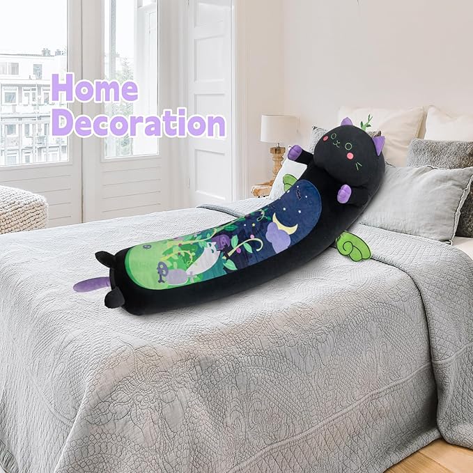 Mewaii Long Cat Plush 5 Sizes, 120% Extra Filling Giant Plushness Kids Body Pillow, Kawaii Cute Black Cat Stuffed Animals Plushies, Big Long Body Pillow Black Cat Plush Gift for Girls 53”