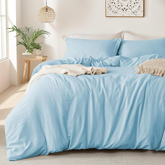 MILDLY Super Soft Duvet Cover - 100% Washed Microfiber Cool Blue Comforter Cover Set 3 Pieces with Zipper Closure & Corner Ties (No Comforter)