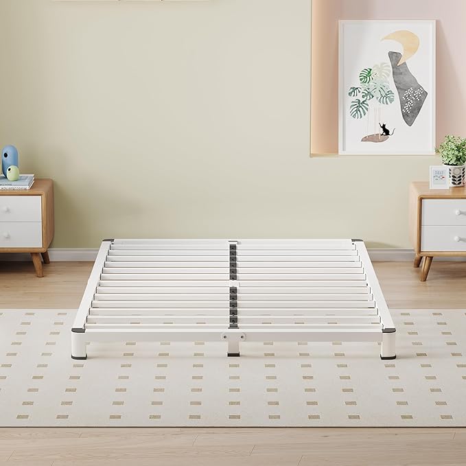 NKZ Full Platform Bed Frame 4 Inch, Heavy Duty Metal Low Profile Bed Frame with Round Corner Legs, 3500lbs Weight Capacity Reinforced Frame, No Box Spring Needed，Noise-Free, Easy Assembly