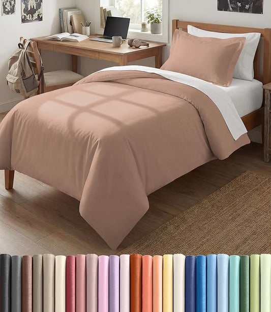 Duvet Cover Twin/Twin XL Size Set - Extra Soft Twin/Twin XL Duvet Cover 68" x 90" with 1 Pillow Sham - Hotel Luxury, Easy Care, Fade Free w/ Zipper Closures & Ties - Comfy, Cozy & Breathable (Mauve)