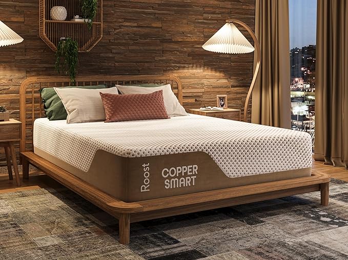 ROOST SLEEP 14-Inch Twin XL Mattress, Copper Smart Thermic Gel Cooling for Hot Sleepers & Back Pain Relief, Medium Firm Hybrid, Made in USA, CertiPUR-US Certified, Bed in a Box